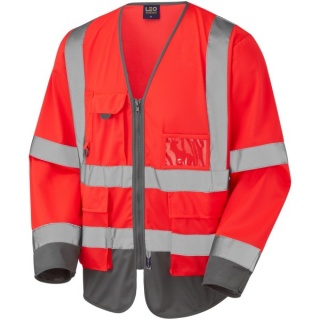 Leo Workwear S12-R/GY Wrafton Hi Vis Class 3 Superior Sleeved Vest Red / Grey